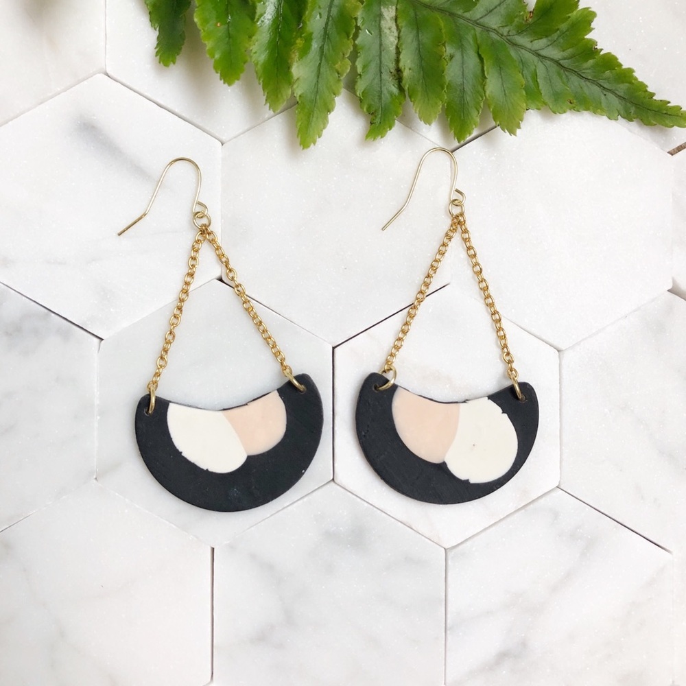 Handmade Clay Black and White Earrings 🖤